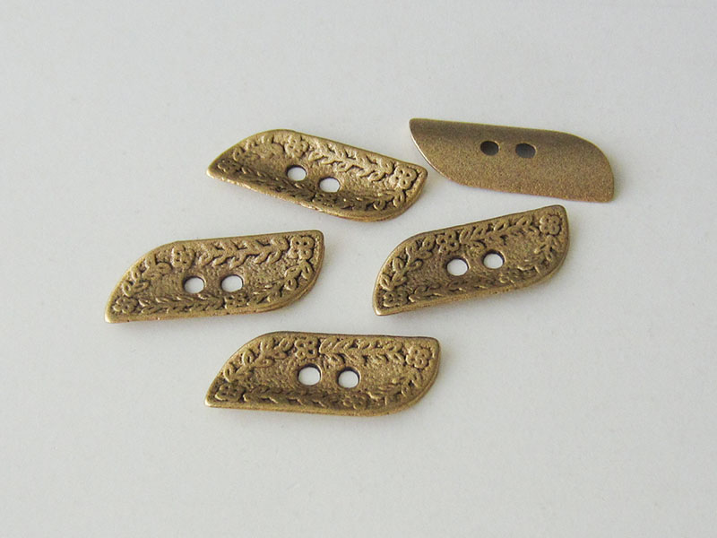 www.Knopfparadies.de - 1644ag - Goldene Knebelknöpfe mit Blumen Motiv