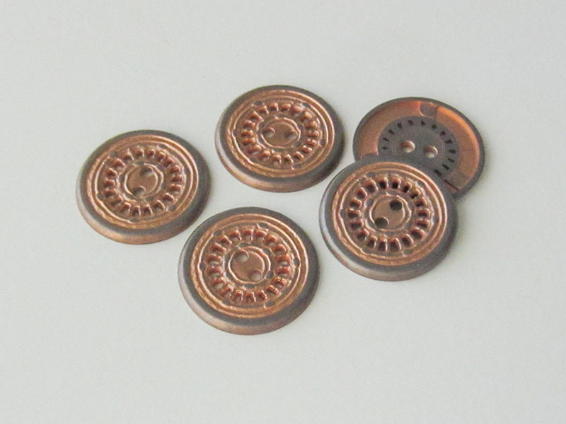 www.Knopfparadies.de - 5959ku - Originelle Zweilochknöpfe aus Metall in Kupfer & Eisen mit Durchbruch