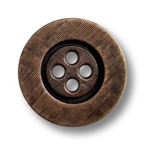 www.knopfparadies.de - 6420vi - Altkupferfarbene Vintage Metallknöpfe mit vier Löchern und breitem Rand