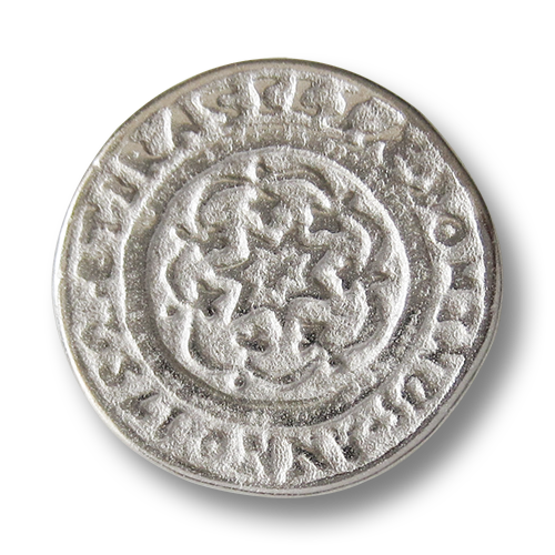 www.Knopfparadies.de - 0321si - Älter wirkende silberne Ösen Metallknöpfe mit Stern Motiv und Inschrift