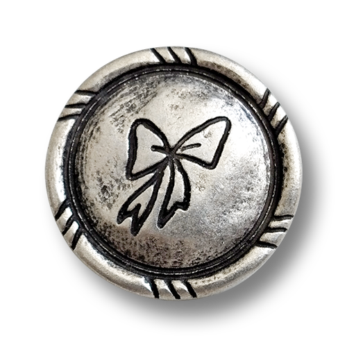 www.knopfparadies.de - 3934as - Altsilberfarbene Metallknöpfe mit Schleifenmotiv