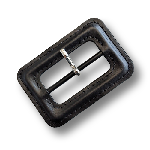 www.knopfparadies.de - 6405sc - Schwarze Lederschnallen mit silberfarbenem Dorn