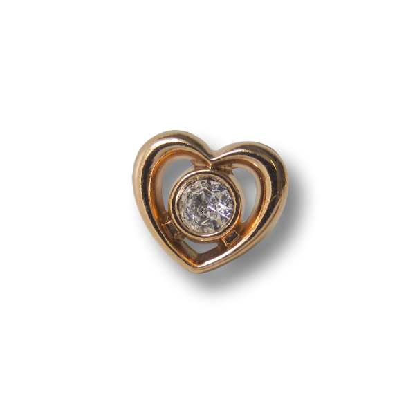 Kleiner Herz Metall Ösen Knopf mit echtem Glas Stein