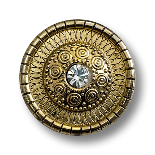 www.knopfparadies.de - 5511ag - Altgoldfarbene, leichte Kunststoffknöpfe mit Glitzerstein