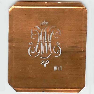 ww.knopfparadies.de - WU-sch-556 - Hübsche alte, kleine Monogrammschablone WU