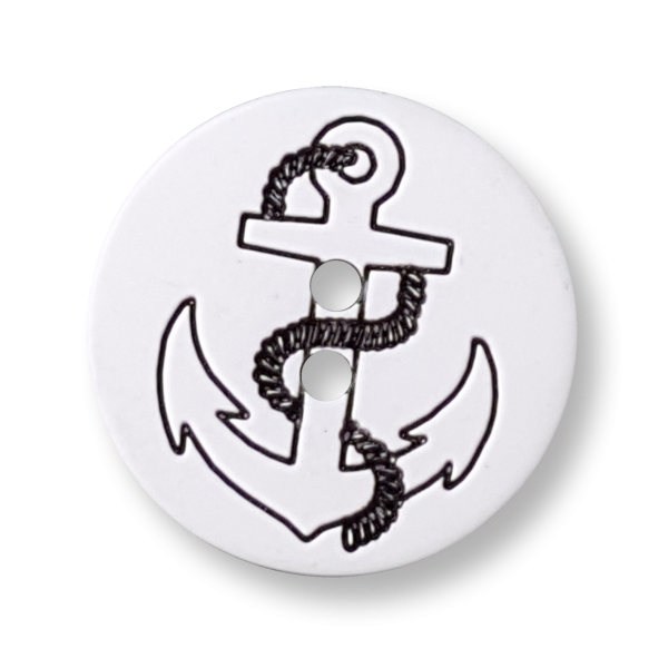 Knopf mit Anker Motiv, Kunststoff, schwarz-weiß