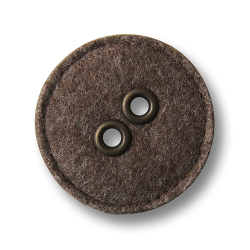 Origineller großer brauner Filz Knopf mit metallisch eingefassten Knopflöchern