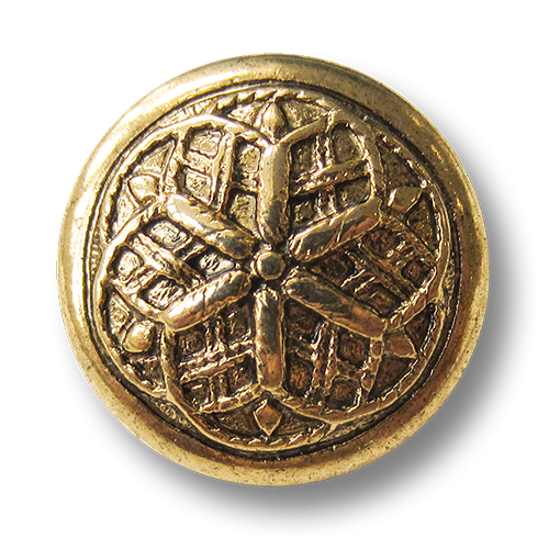 www.Knopfparadies.de - 0422ag - Traumhafte altgoldene Metallknöpfe mit Stern oder Blumen Motiv