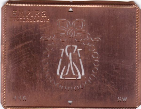 Stilvolle Jugendstil Kupfer Schablone mit Kranz und Schleife - Rarität - SW