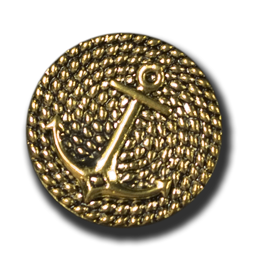 www.knopfparadies.de - k122ag - Metallknöpfe altgoldfarben mit Anker Motiv
