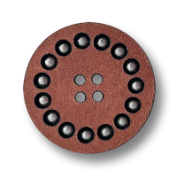 Hochwertige, runde Lederknöpfe in Braun mit dekorativer Metallkugel-Einfassung Hochwertige, runde Lederknöpfe in Braun mit dekorativer Metallkugel-Einfassung