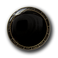 Glänzend schwarzer Ösenknopf mit altgoldfb. Einfassung Glänzend schwarzer Ösenknopf mit altgoldfb. Einfassung