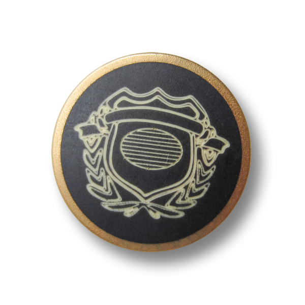 Schwarz goldfb. Metall Knopf mit naturweißem Wappen