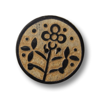 Flacher Büffelhorn Knopf mit ländlichem Blumen Motiv (0183bf) Flacher Büffelhorn Knopf mit ländlichem Blumen Motiv (0183bf)