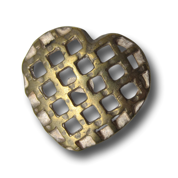 Ausgefallener Herz Knopf aus Metall in Gitter Optik