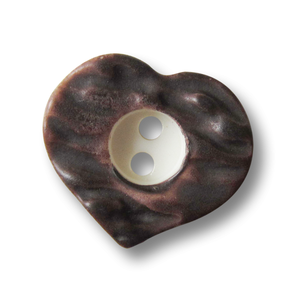 Hübscher Herz Knopf aus Kunststoff in Hirschhorn Optik mit zwei Knopflöchern