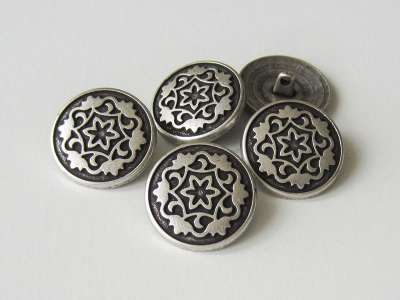 20 Stück Metallknöpfe Mit Blumen-Muster - Antiksilber 15mm Ösenknöpfe