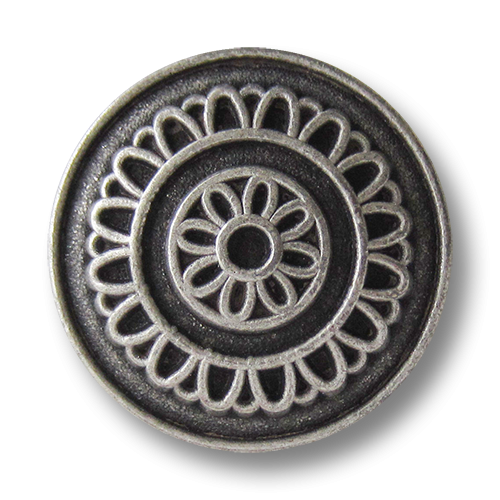 www.Knopfparadies.de - 0673as - Altsilberne Metallknöpfe mit Blumen Motiv