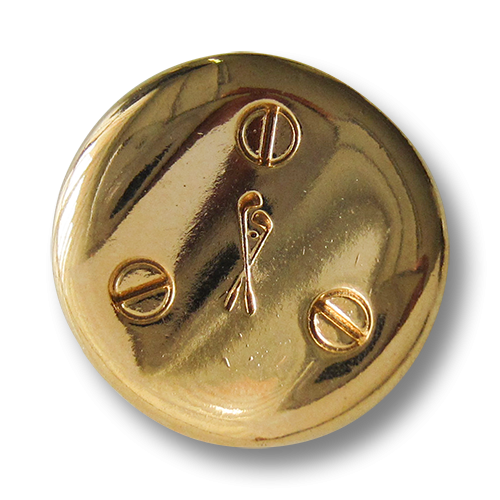 www.Knopfparadies.de - 3947gg - Moderne goldene Metallknöpfe mit gekreuzten Golfschlägern und Schlitzschrauben