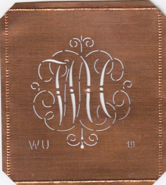 www.knopfparadies.de WU-sch-019 - Kupferschablone, Monogrammschablone Stickschabone WU