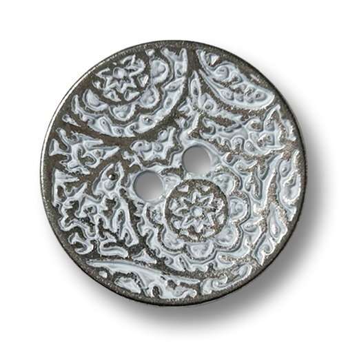 www.knopfparadies.de - 7017sw - silberne Vintage Knöpfe mit Ornamentmuster 2-Loch