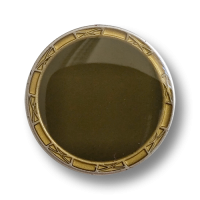 Glänzend olivgrüner Ösenknopf mit altgoldfb. Einfassun Glänzend olivgrüner Ösenknopf mit altgoldfb. Einfassun