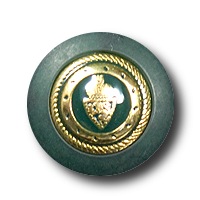 Kleiner edler dunkelgrün goldfarbener Knopf mit Wappen Kleiner edler dunkelgrün goldfarbener Knopf mit Wappen
