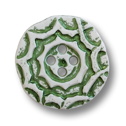 www.knopfparadies.de - 6333gn - Weiß-Grün gemusterte Trachtenknöpfe aus Kunststoff