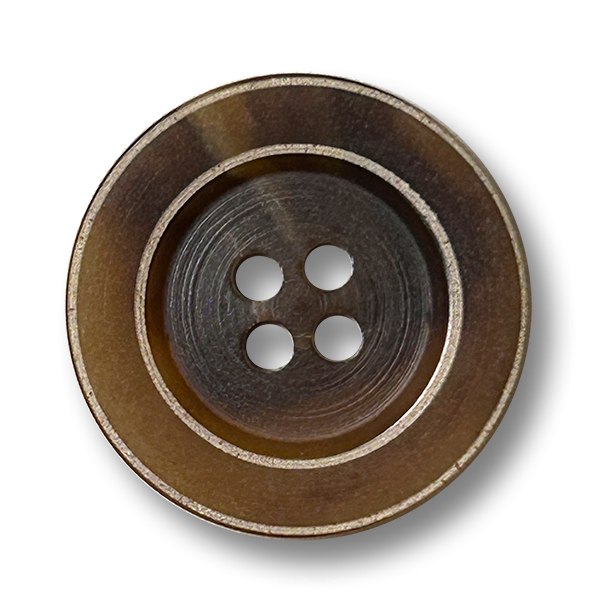 Kunststoff Knöpfe in brauner Horn-Optik – 4-Loch – mit hellem Zierstreifen