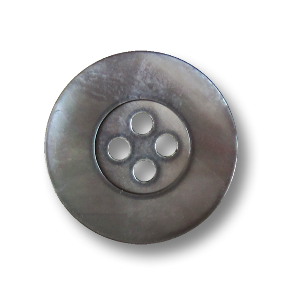Edler Perlmutt Knopf in Grau mit breitem Rand und vier Löchern