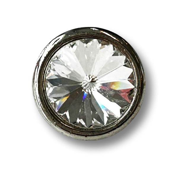 www.knopfparadies.de - d151si - Silberfarbener Knopf mit facettiertem Kristall in Metallfassung