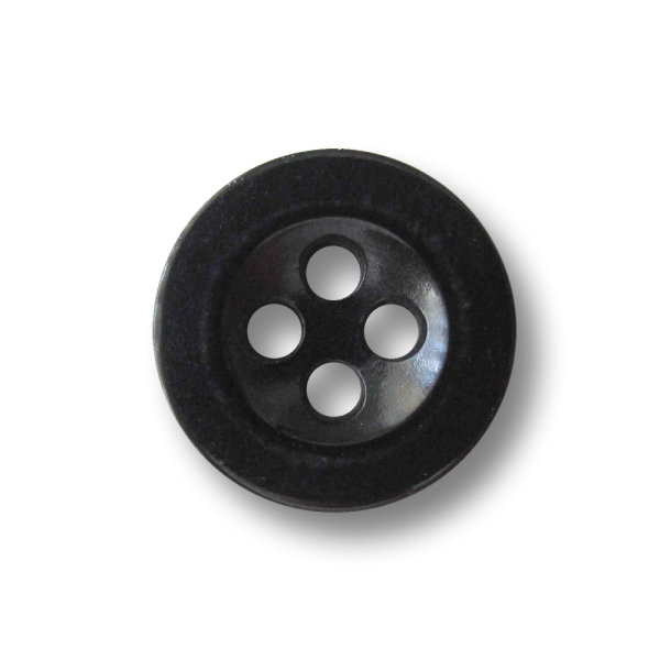 Schwarzer Knopf aus Kunststoff mit vier Knopflöchern