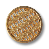 Bildschöner Metall Ösen Knopf mit filigranem Spitzen Muster in matt Goldfarben Bildschöner Metall Ösen Knopf mit filigranem Spitzen Muster in matt Goldfarben