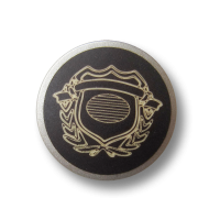 Braun silberfb. Metall Knopf mit naturweißem Wappen Braun silberfb. Metall Knopf mit naturweißem Wappen