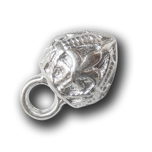 www.Knopfparadies.de - f007si - Kleine historisch anmutende Metallknöpfe in Silber mit Lilienmotiv