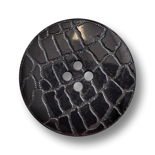 www.knoopfparadies.de - 4498sc - Schwarze Kunststoffknöpfe mit vier Löchern und Reptilienmuster