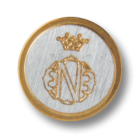 Besonders edle Blazerknöpfe aus Metall in Bicolor: gold- und silberfarben, mit gekröntem Wappen Besonders edle Blazerknöpfe aus Metall in Bicolor: gold- und silberfarben, mit gekröntem Wappen