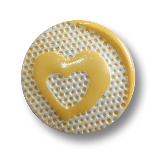 www.knopfparadies.de - 4585ge - Gelb-weiße Kunststoffknöpfe mit Herzmotiv