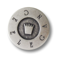 Altsilberfarbene Metall Ösen Knöpfe mit Krone und Schriftzug "Elegance" Altsilberfarbene Metall Ösen Knöpfe mit Krone und Schriftzug "Elegance"