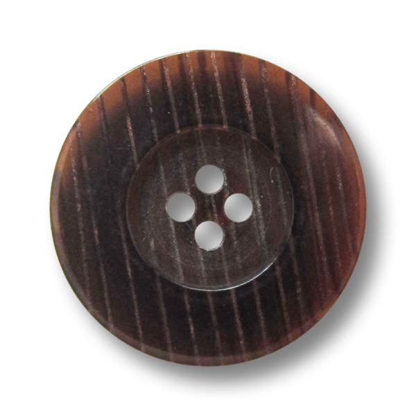 Brauner Vierloch Knopf aus Kunststoff mit dezenten Glitzer Streifen