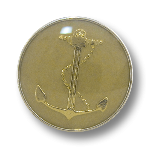 www.Knopfparadies.de - 5459gr - Silber gold grüne Ösen Metallknöpfe mit Ankermotiv