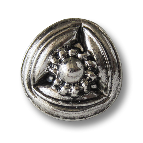 www.Knopfparadies.de - 1605as - Dreieckige metallic silberfarbene Kunststoffknöpfe mit Blume