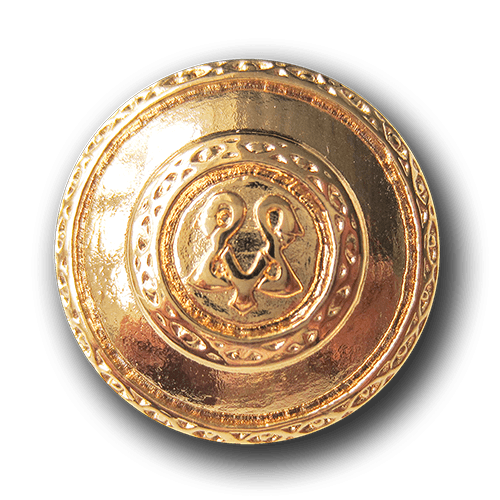 Goldfarbener Metall Knopf mit Symbol & Zierbändern