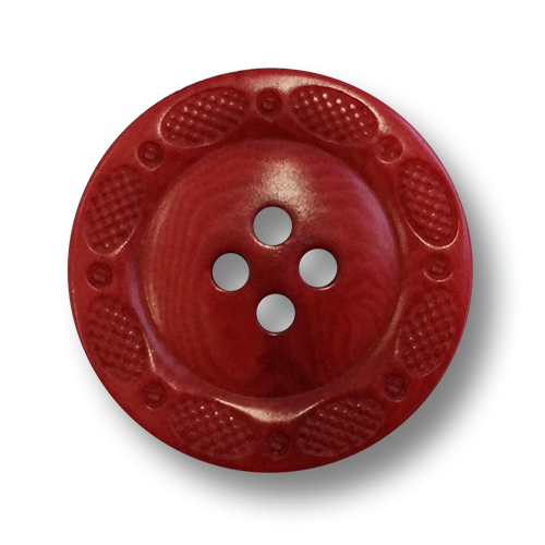 www.knopfparadies.de - 6595ro - Rot eingefärbte Steinnussknöpfe mit vier Löchern und fein gemustertem Rand