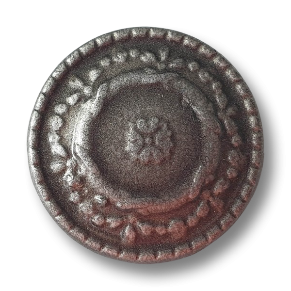 www.knopfparadies.de - d568as - Kunststoffknöpfe matt altsilberfarben mit Öse ornamental geprägt