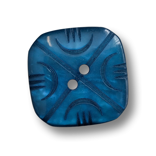 www.knopfparadies.de - 6653bl - Blau schimmernde, abgerundet viereckige Kunststoffknöpfe mit zwei Löchern