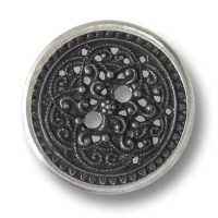 Extravagante schwarz silberfarbene Metallblechknöpfe mit Jugendstilmuster Extravagante schwarz silberfarbene Metallblechknöpfe mit Jugendstilmuster
