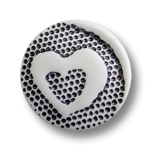 www.knopfparadies.de - 4585sw - Schwarze weiße Kunststoffknöpfe mit zuckersüßem Herzmotiv