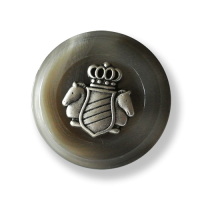 Nobler Ösen Knopf mit Wappen Metall Applikation Nobler Ösen Knopf mit Wappen Metall Applikation