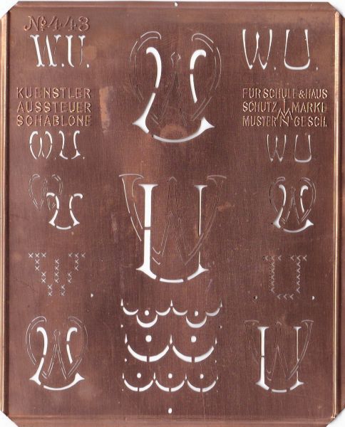 knopfparadies.de - Stickschablone, Wäsche-Schablone Kupfer Monogramm WU